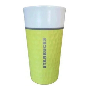 Starbucks Tennis Ball Tumbler 2016 Yellow White Ceramic Travel Mug Rare 12 OZ